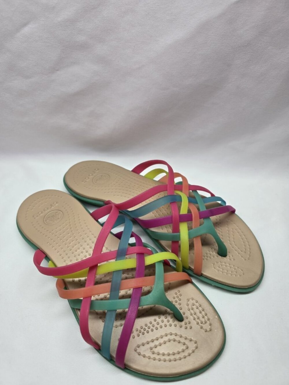 Crocs Rainbow Huarache Sandals Womens Size 8 Strappy Flip Flop Jelly- Beach